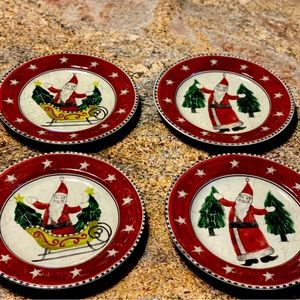 Christmas Santa folk art dessert plate set